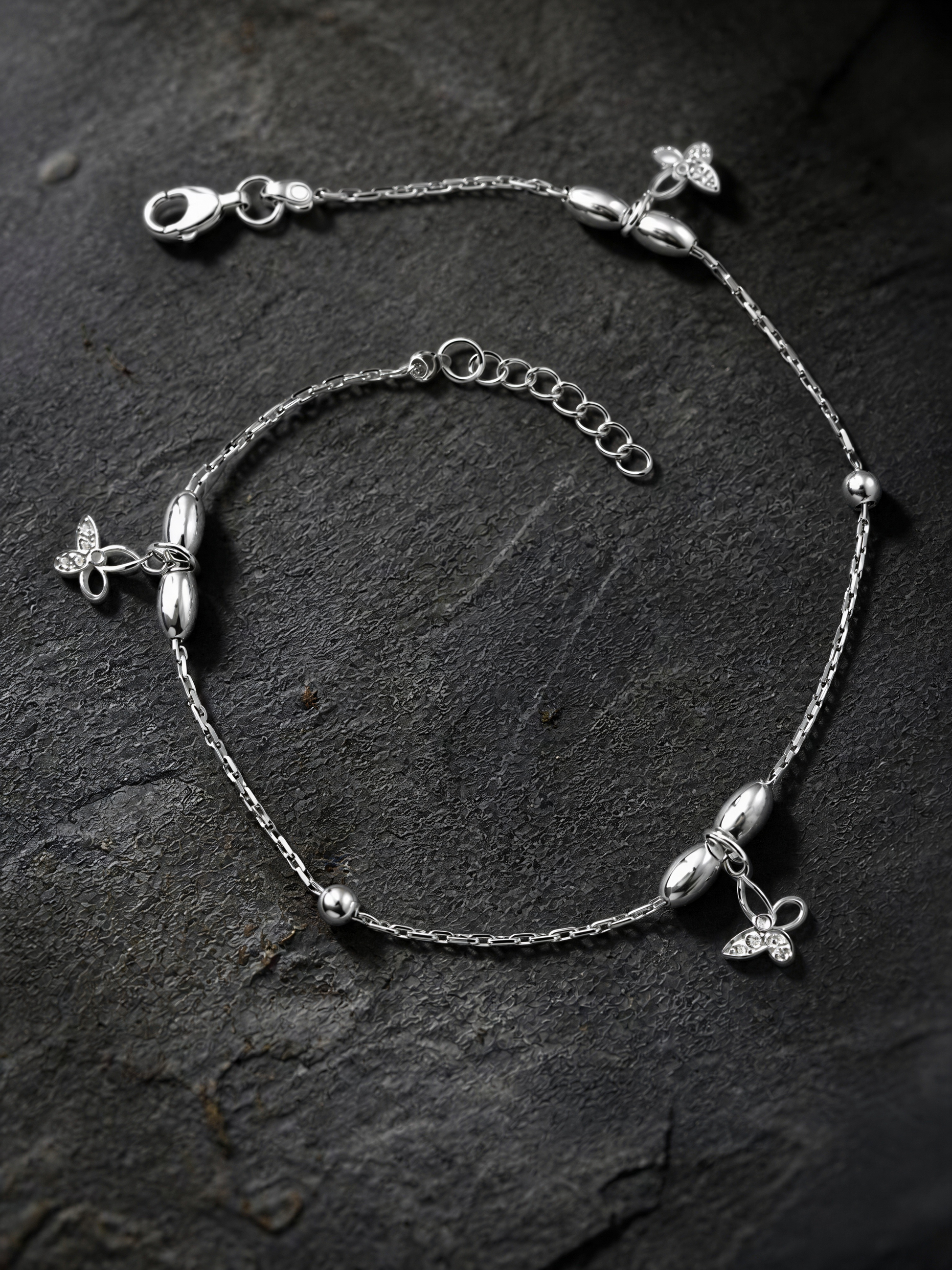 925 Sterling Silver Butterfly Charm Anklet for Women