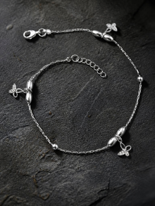 925 Sterling Silver Butterfly Charm Anklet for Women