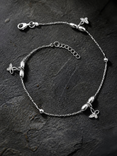 925 Sterling Silver Butterfly Charm Anklet for Women