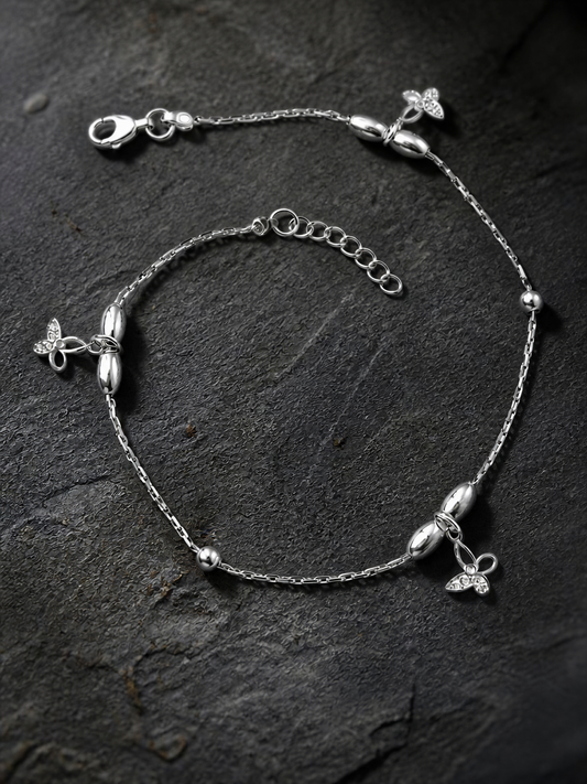 925 Sterling Silver Butterfly Charm Anklet for Women