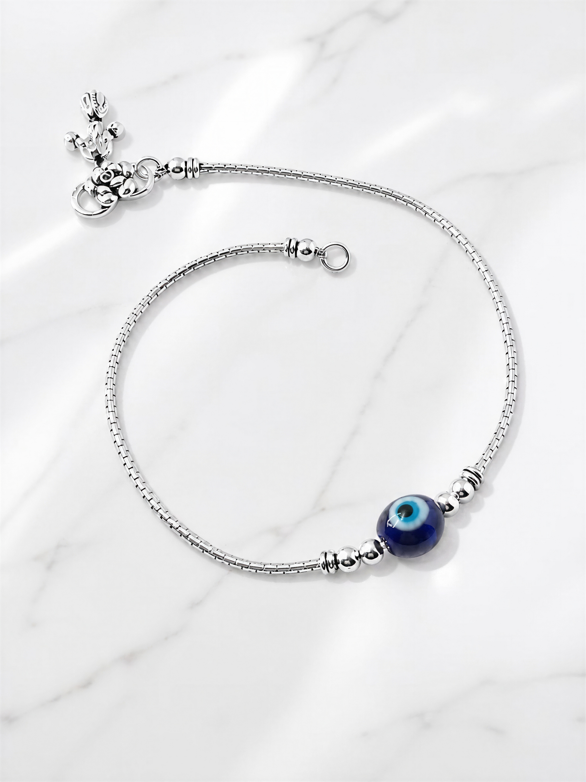 925 Sterling Silver Evil Eye Bead Anklet for Women