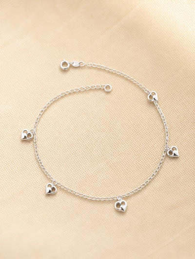 925 Sterling Silver Heart Charm Anklet for Women