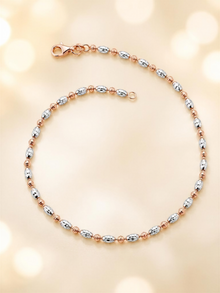 925 Sterling Silver Two-Tone Beaded Anklet for Women