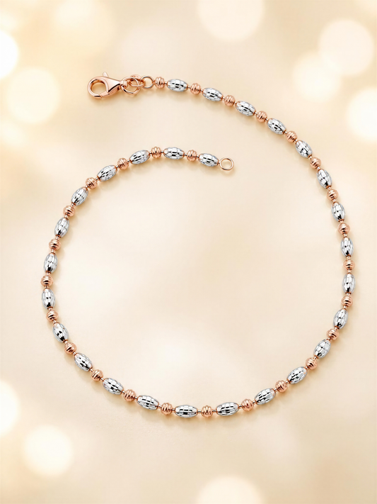 925 Sterling Silver Two-Tone Beaded Anklet for Women