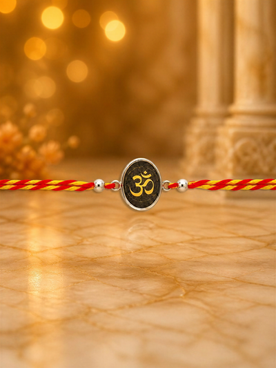 Om Divine Silver Rakhi – Premium Adjustable Sacred Thread Bracelet