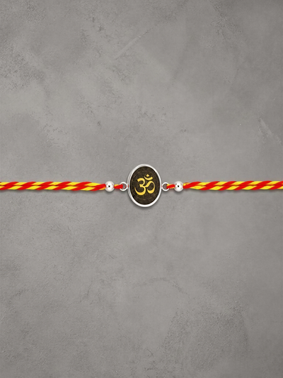 Om Divine Silver Rakhi – Premium Adjustable Sacred Thread Bracelet