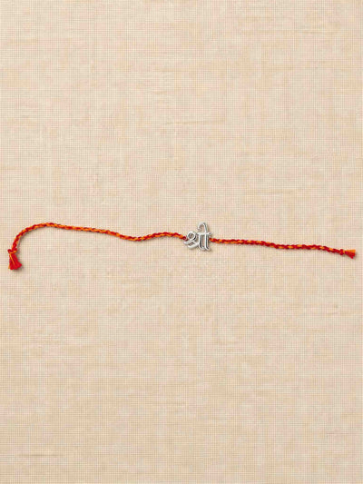 Shree Symbol Silver Rakhi – Adjustable Sacred Thread Bracelet
