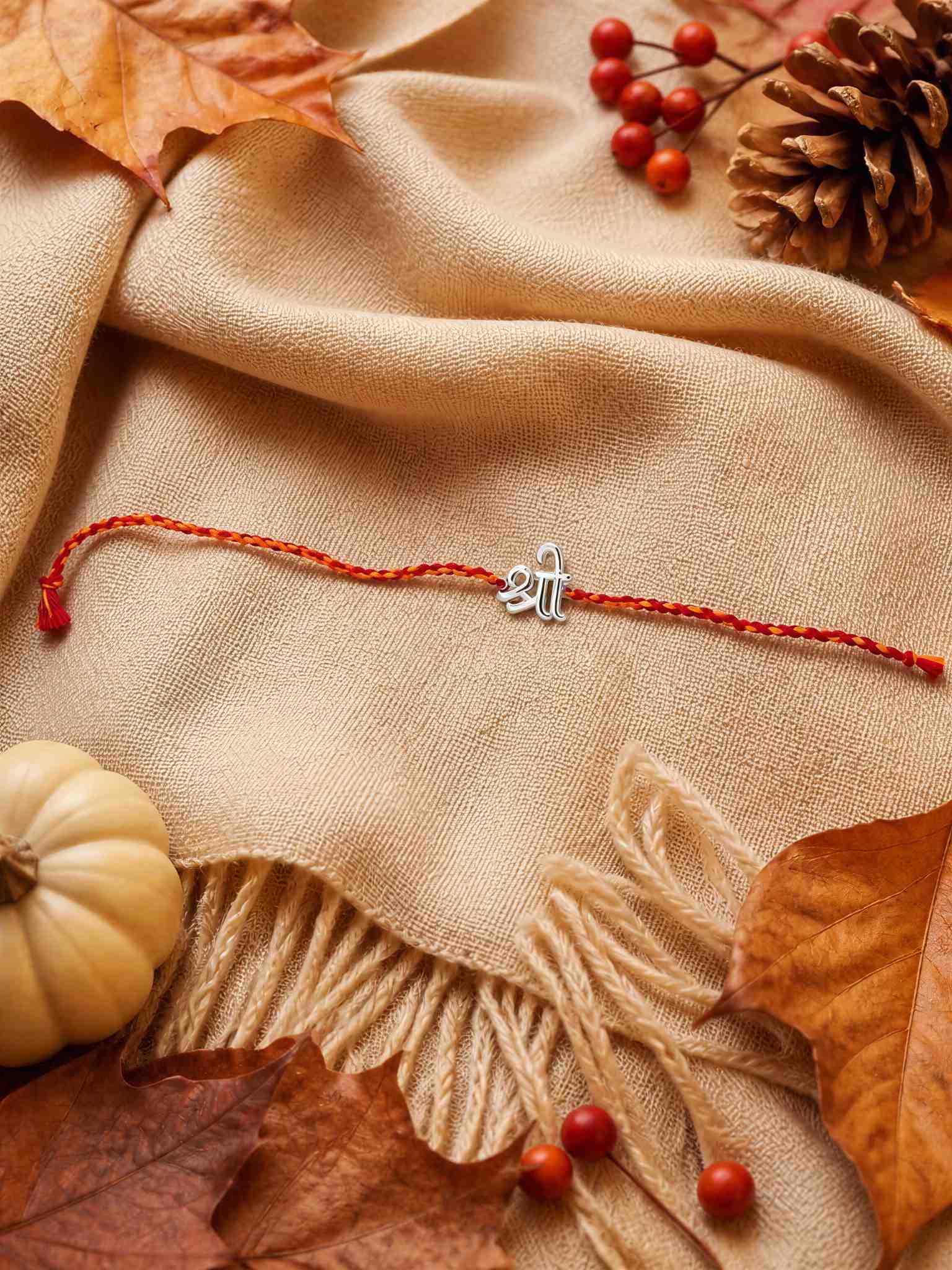 Shree Symbol Silver Rakhi – Adjustable Sacred Thread Bracelet