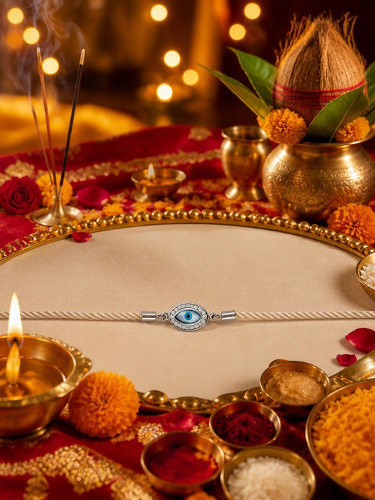 Premium Evil Eye Silver Rakhi Bracelet for Brother
