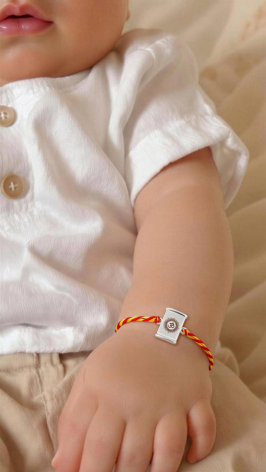 Om Symbol Silver Rakhi for Kids – Premium Raksha Bandhan Bracelet