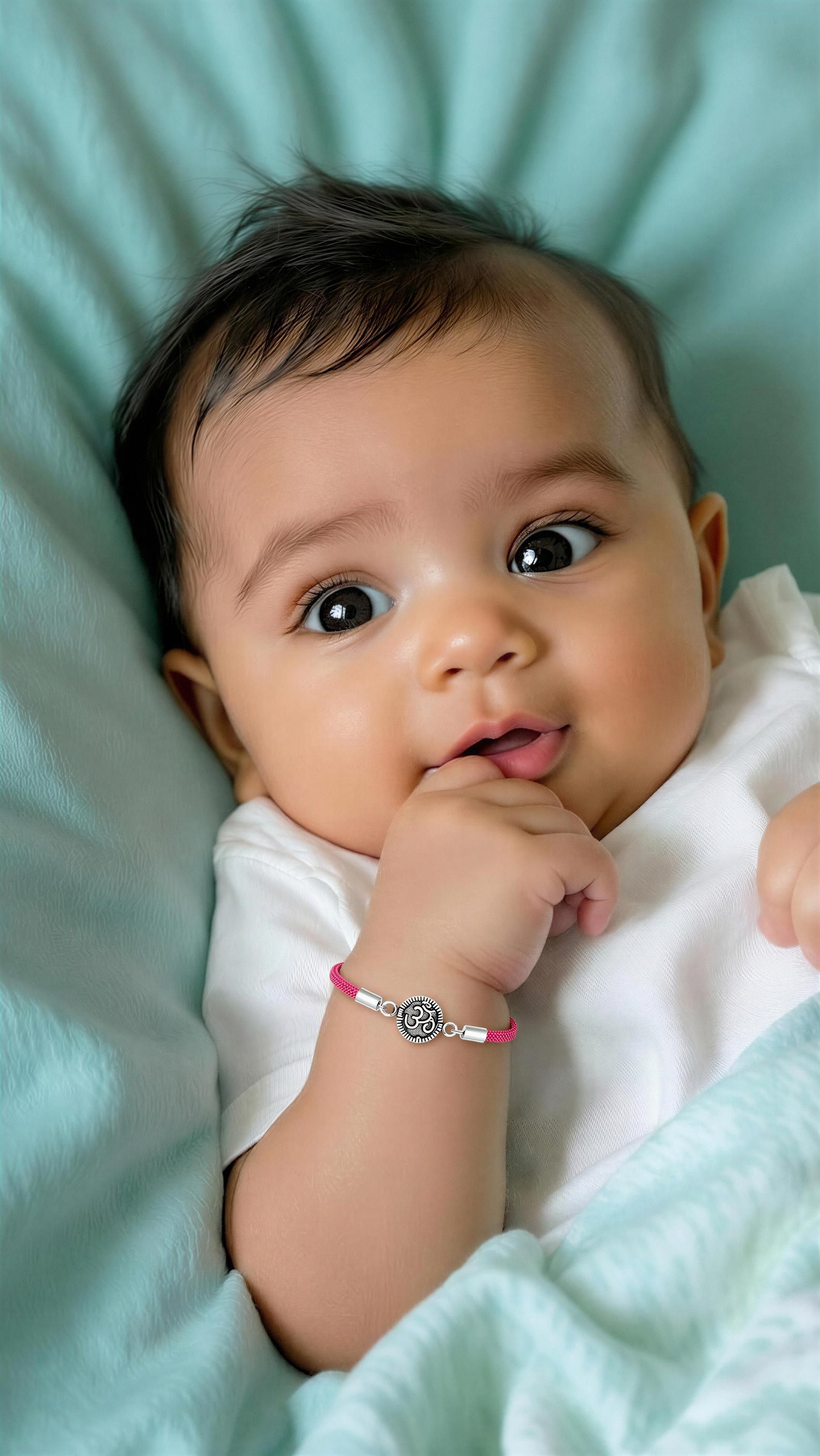 Om Symbol Silver Rakhi – Adjustable Sacred Thread Bracelet