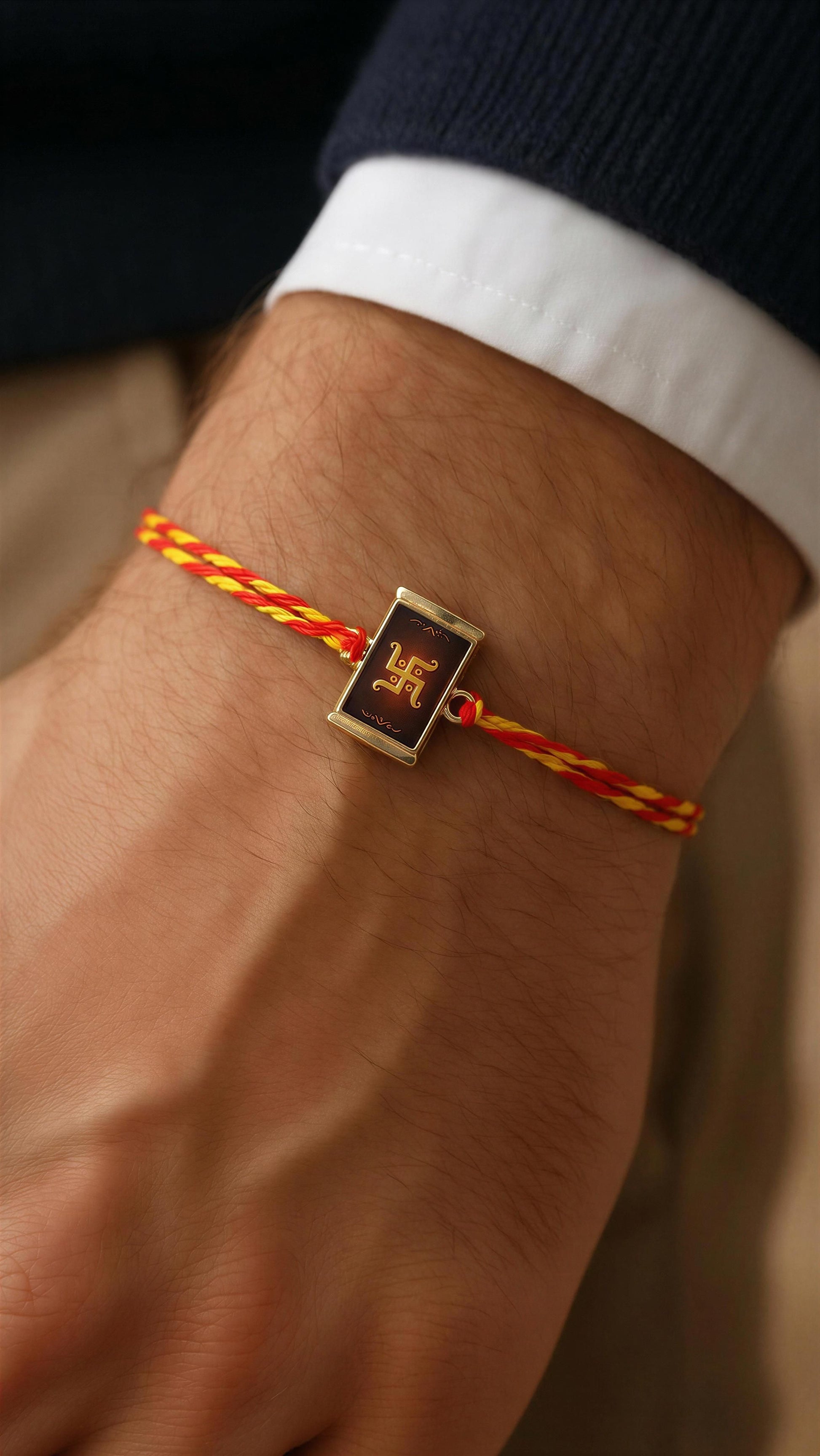 Auspicious Swastik Gold Rakhi